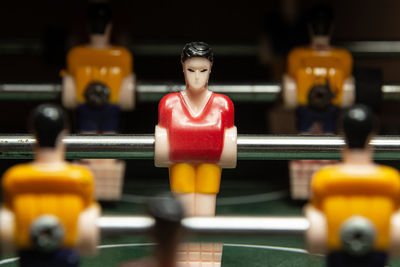 Close-up miniature of soccer tables.