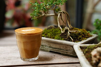 Close-up of coffee served on table