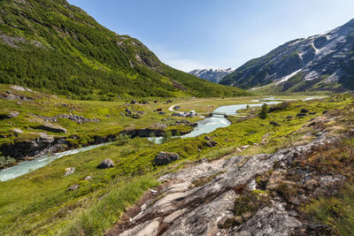 Scenic view of stream against sky