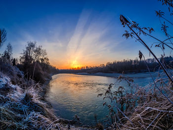 Scenic view of lake against sky during sunset