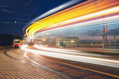 Light trails on road at night