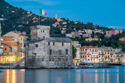 Ancient castle built on the bay of rapallo on the italian riviera