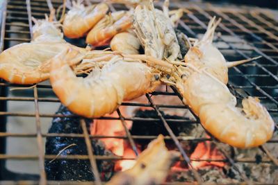 Close-up of meat on barbecue grill