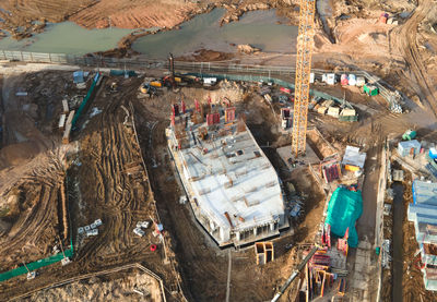 High angle view of beach by buildings