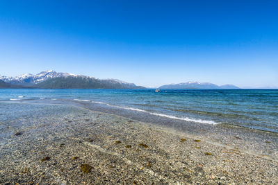 Scenic view of beach against clear sky