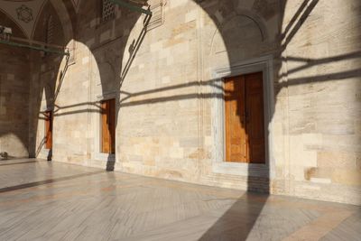 Sunlight falling on wall in church