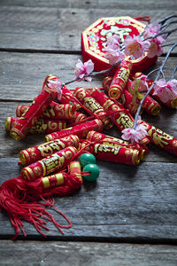 Close-up of chinese decoration on table