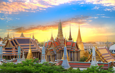 Panoramic view of buildings against sky during sunset