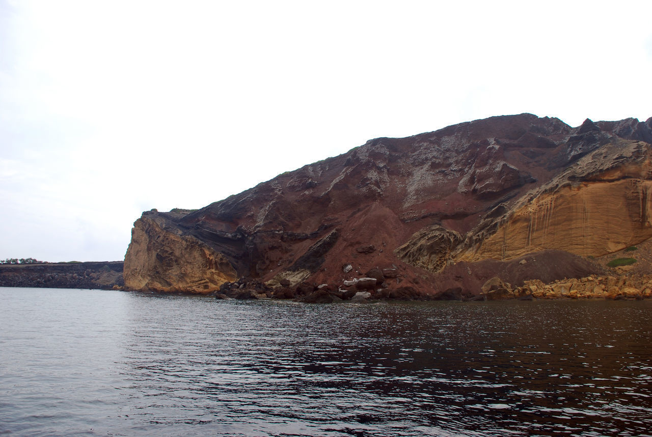 SCENIC VIEW OF SEA BY MOUNTAIN AGAINST CLEAR SKY