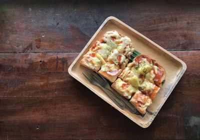 High angle view of food on table