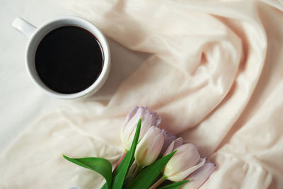 High angle view of coffee on table