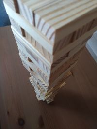 High angle view of wicker basket on table