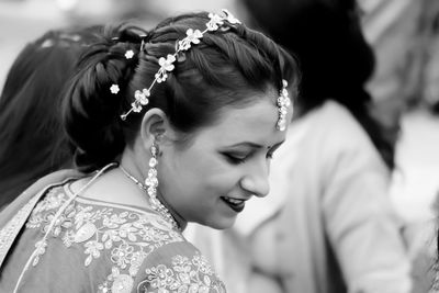 Close-up of smiling bride