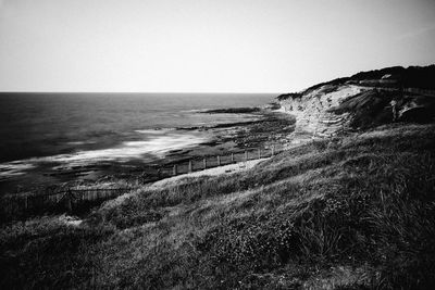 Scenic view of sea against clear sky