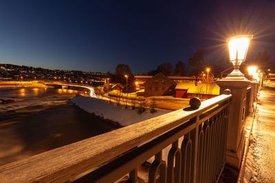 Kongsberg city in norway, long exposure night photography of the bridge and waterfall