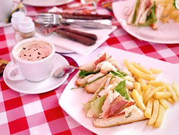 Close-up of breakfast served on table at cafe