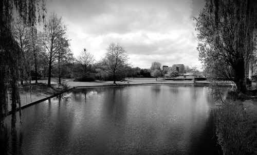 Scenic view of lake against cloudy sky