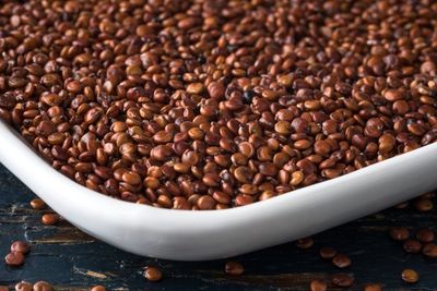 High angle view of red quinoa