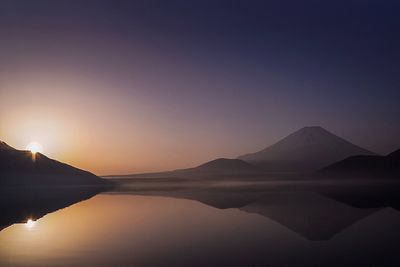 Scenic view of lake against sky during sunset