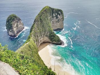 High angle view of rocks on beach