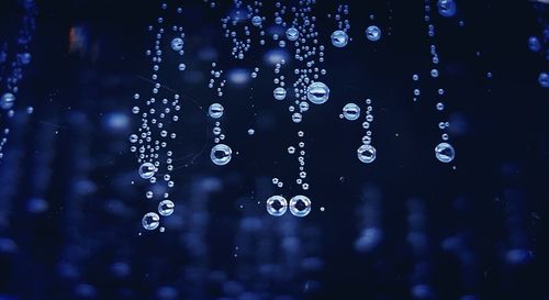 Close-up of raindrops on water drops