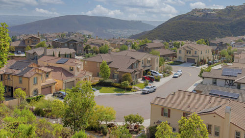 High angle view of townscape against sky