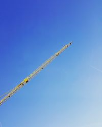 Low angle view of birds against clear blue sky