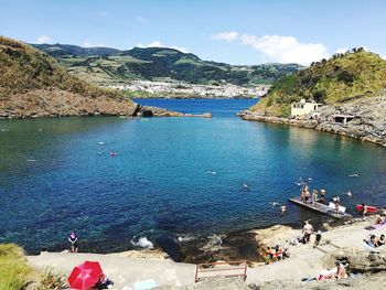 High angle view of beach against sky