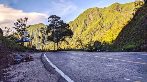 Road by trees against sky