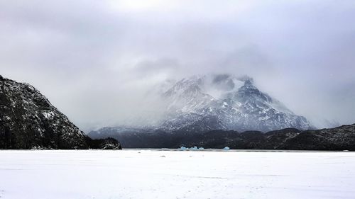 Scenic view of snow mountains against sky