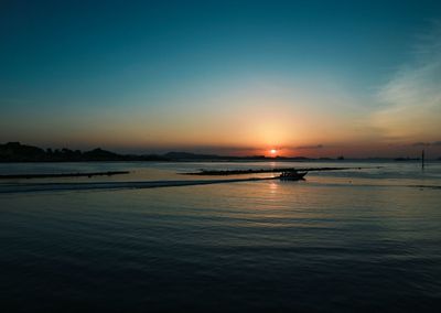 Scenic view of sea against sky at sunset