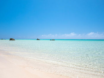 Scenic view of sea against blue sky