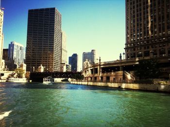 City skyline at dusk