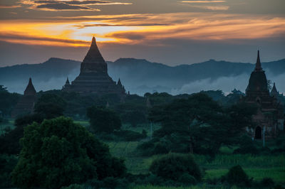 Scenic view of mountains against sky during sunset