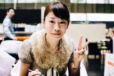 Portrait of girl eating food