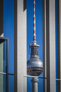 Low angle view of building against blue sky