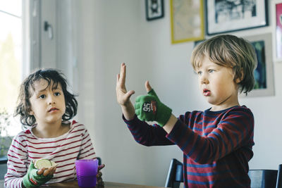Portrait of cute boy looking away