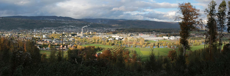 High angle view of townscape against sky