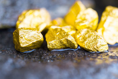 Close-up of fresh yellow leaf on table