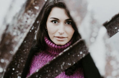 Portrait of woman in snow