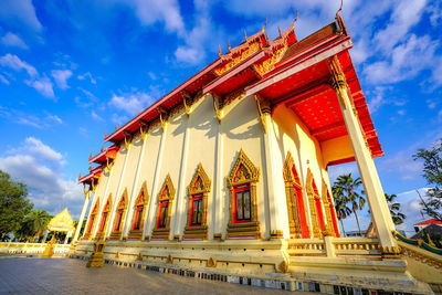 Low angle view of temple building against sky