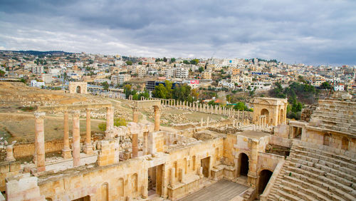 High angle view of townscape against sky