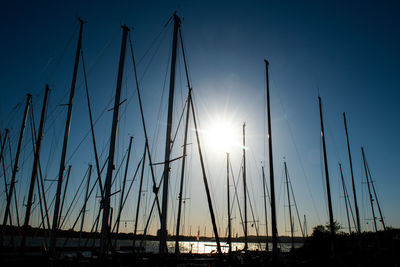 Silhouette of marina at sunset