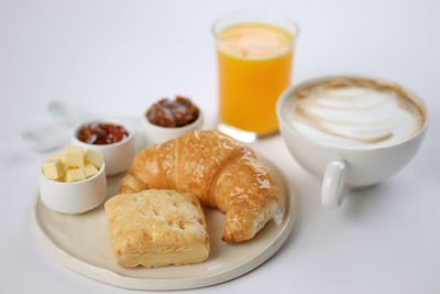 Close-up of breakfast served on table