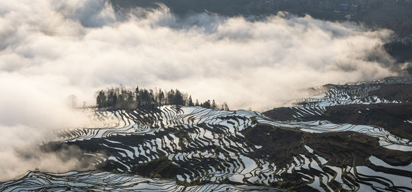 Panoramic view of snowcapped mountains against sky