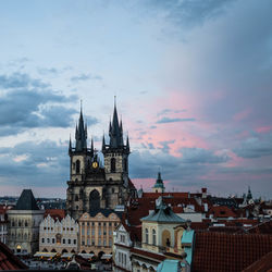 Church of our lady before tyn in city against sky