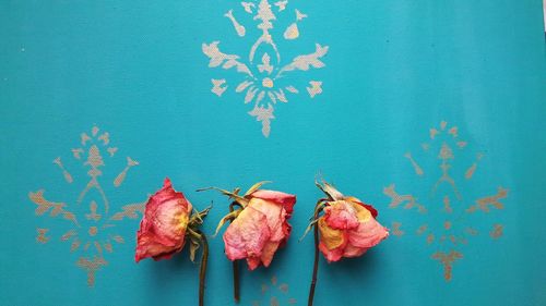 Close-up of flowers hanging on wall