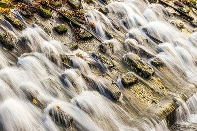 Aerial view of stream flowing through rocks
