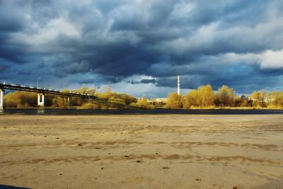 View of storm clouds over city