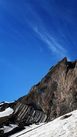 Scenic view of snowcapped mountains against blue sky